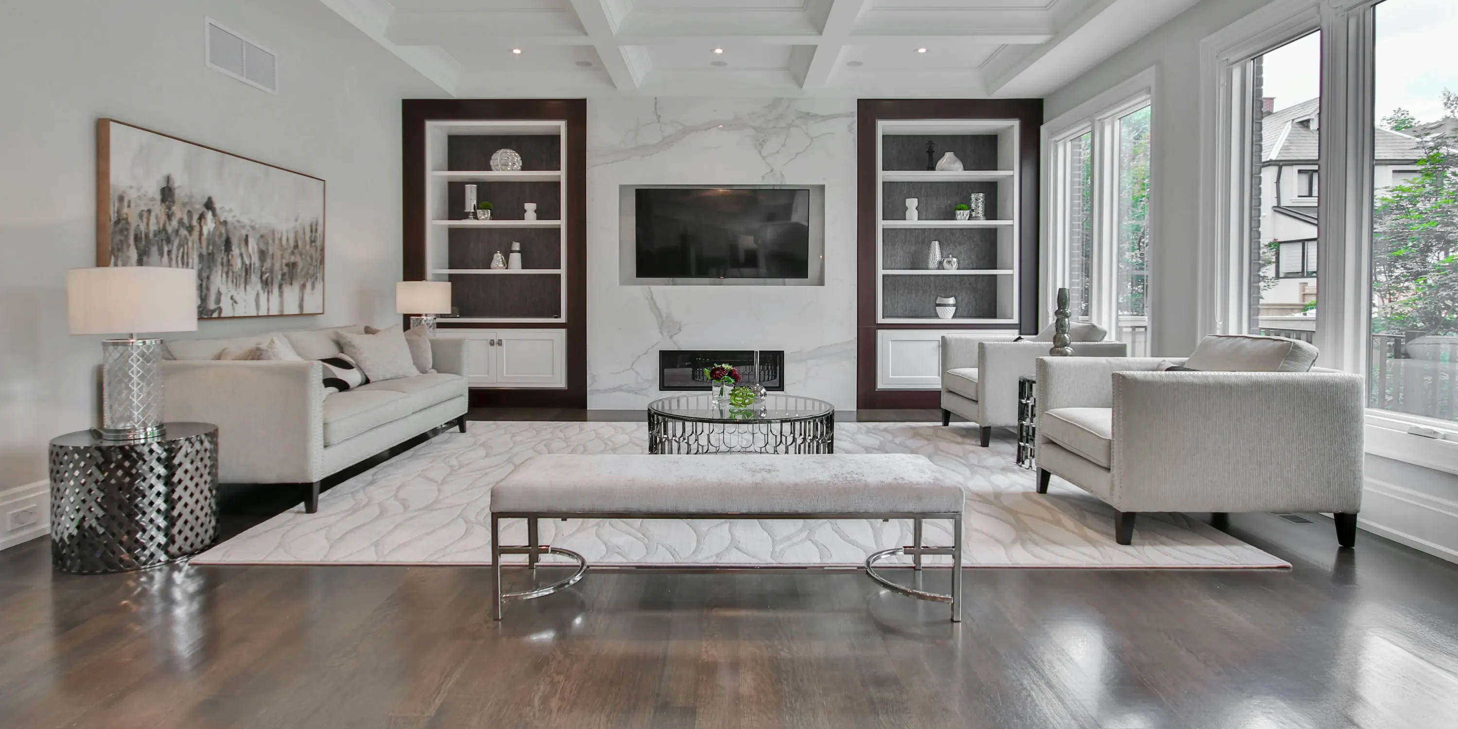 living room with freshly painted white walls